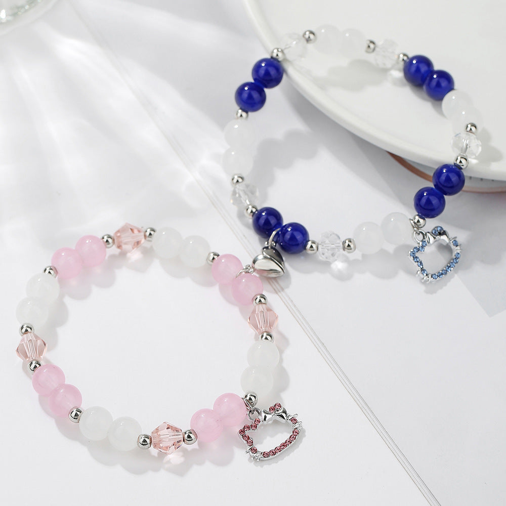Cross-border hot-selling friendship spider love magnetic attraction cat bracelet beaded elastic adjustable couple holiday bracelet