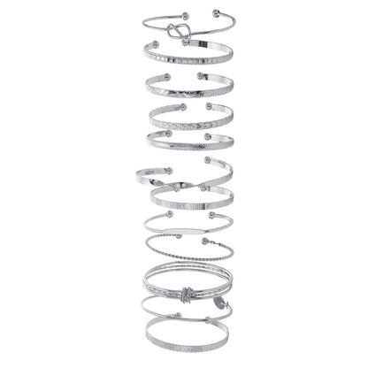 Cross-border European and American hot-selling retro multi-layer rhombus pattern bracelet female exaggerated metal twist twist bracelet 12-piece set
