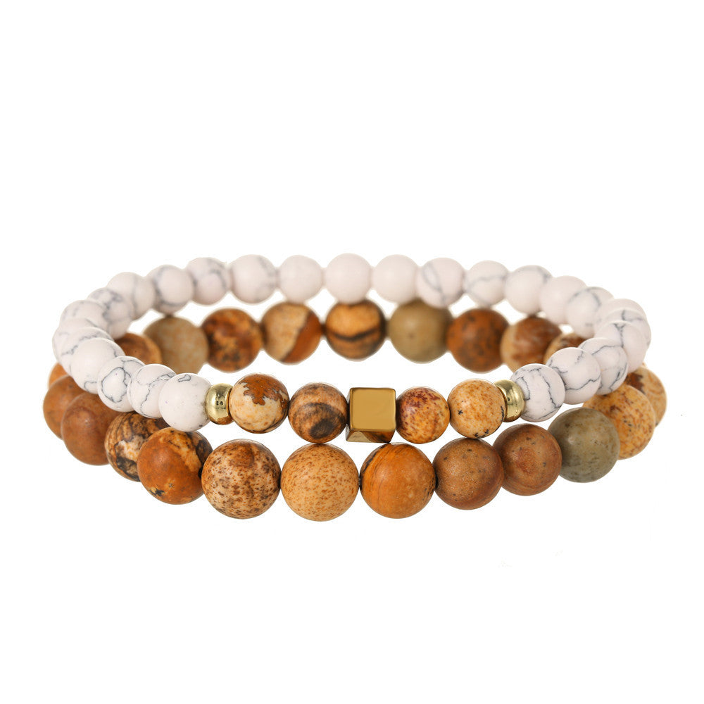 New 6/8mm bead couple bracelet yoga beaded bracelet combination set picture white pine bead bracelet men