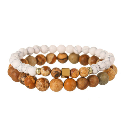 New 6/8mm bead couple bracelet yoga beaded bracelet combination set picture white pine bead bracelet men