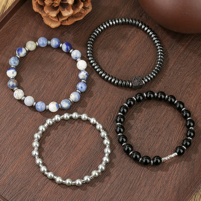 Cross-border retro men's bracelets, European and American fashion trends, stacked beaded bracelets, black agate, black gallstone pearl bracelets.