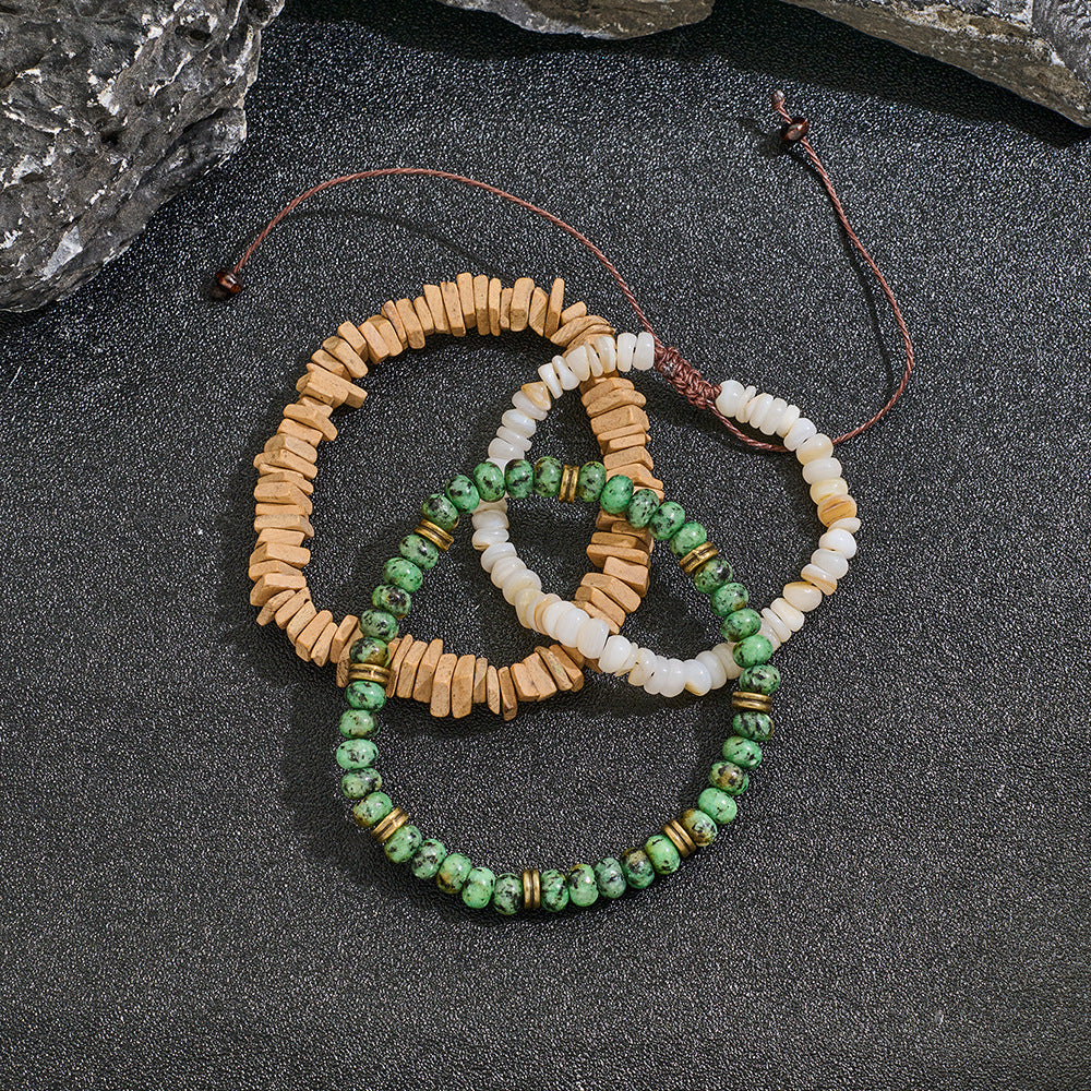Cross-border new special-shaped rough stone multi-layer stacked bracelet set, European and American retro men's African turquoise white jade bracelet.
