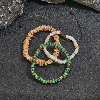 Cross-border new special-shaped rough stone multi-layer stacked bracelet set, European and American retro men's African turquoise white jade bracelet.