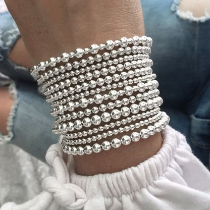 Simple and versatile handmade bead bracelet set, couples' beach style geometric CCB stretch stackable bracelet for women