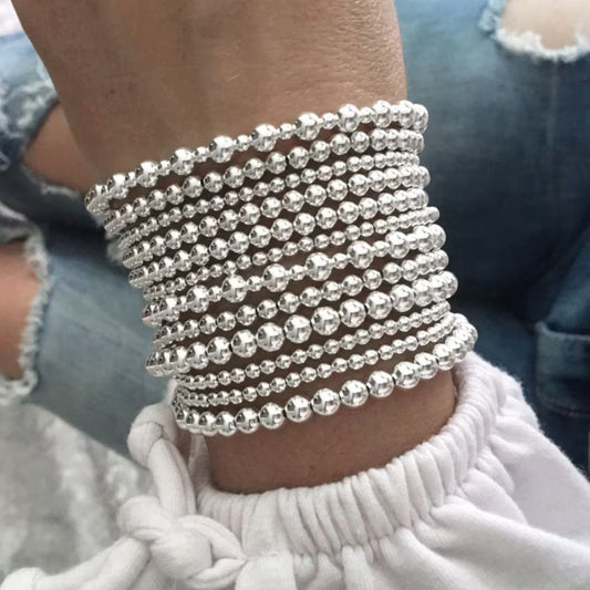 Simple and versatile handmade bead bracelet set, couples' beach style geometric CCB stretch stackable bracelet for women