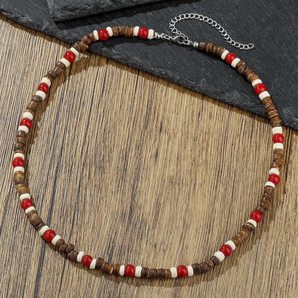 Natural Wood & Coconut Shell Necklace | Bohemian Surf Tribal Jewelry