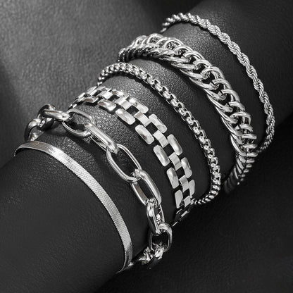 European and American cross-border hot-selling paper clip twist snake bone chain bracelet combination multi-layer women's metal thick chain bracelet