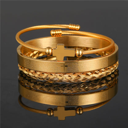 European and American punk jewelry retro trend stainless steel winding three-color square bracelet bracelet wholesale accessories men