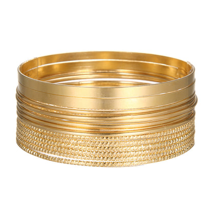 Personalized exaggerated wide-sided metal bracelet set, female bohemian gold glossy bracelet bracelet 14-piece set