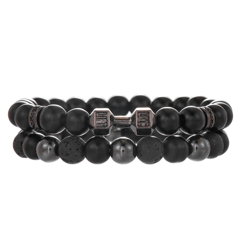 Amazon hot-selling jewelry, matte black micro-inlaid septum leopard head dumbbell bracelet combination foreign trade jewelry wholesale