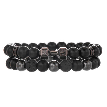 Amazon hot-selling jewelry, matte black micro-inlaid septum leopard head dumbbell bracelet combination foreign trade jewelry wholesale