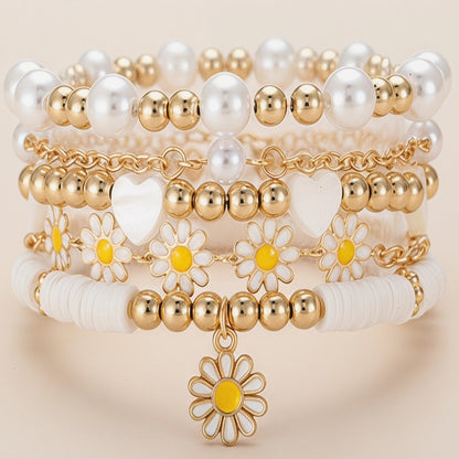 Summer new sweet and refreshing daisy bracelet women's simple flower pearl bracelet set cross-border jewelry wholesale