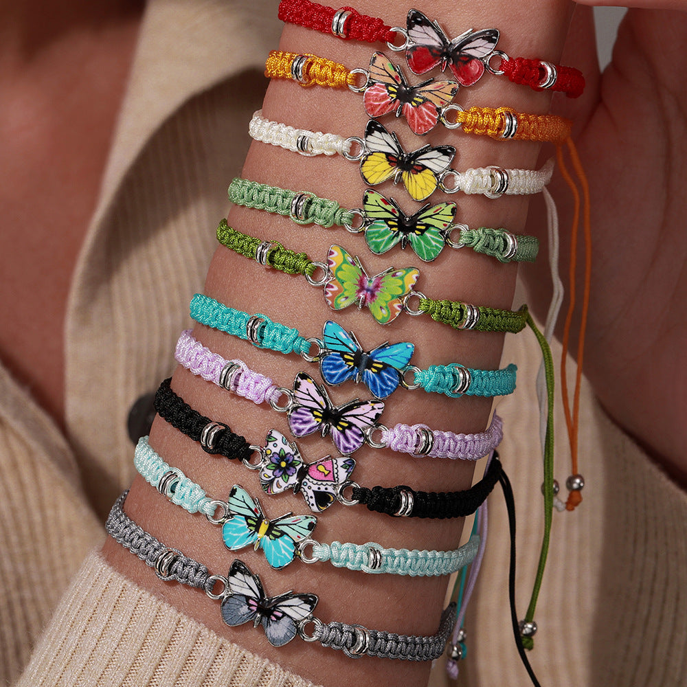 Cross-border hot-selling hand jewelry, personalized butterfly bracelet, female student girlfriend gift weaving, adjustable stacking bracelet for women