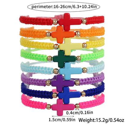 Cross-border fashion rope woven cross bracelet bohemian color hand rope adjustable stacked couple bracelet