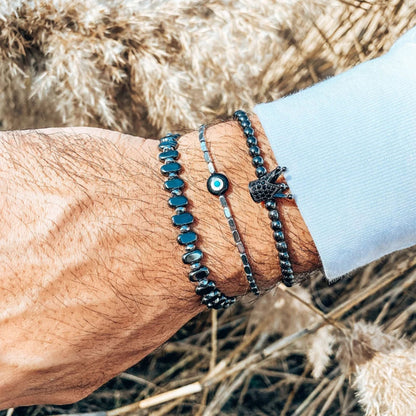 European and American new retro men's turquoise volcanic stone beaded bracelet simple design double-layer stacked bracelet combination