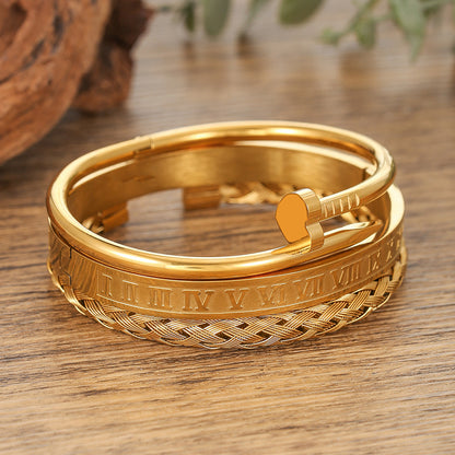 Cross-border European and American retro Roman nail bracelet stainless steel set bracelet men's punk style versatile titanium steel bracelet