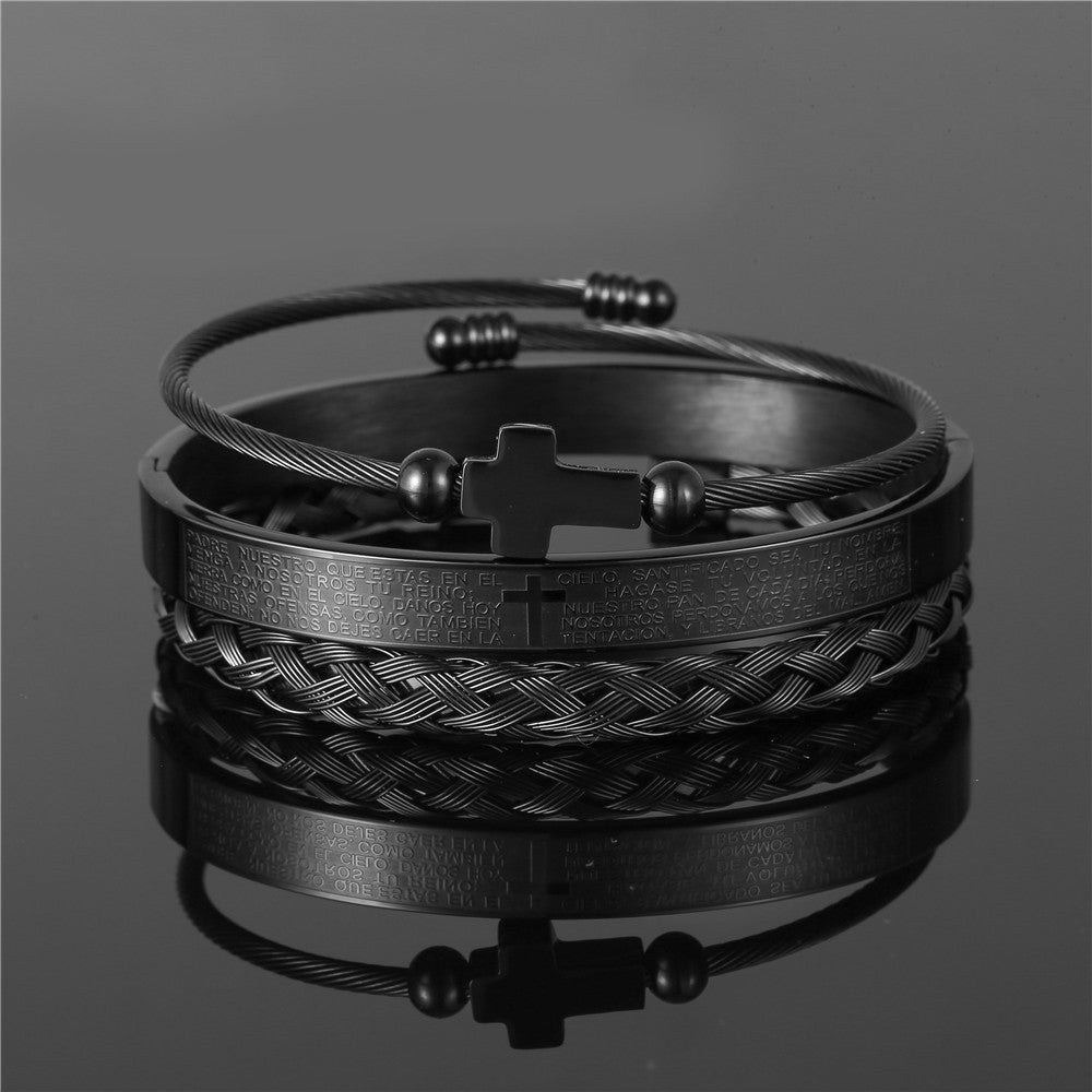 European and American punk jewelry retro trend stainless steel winding three-color square bracelet bracelet wholesale accessories men