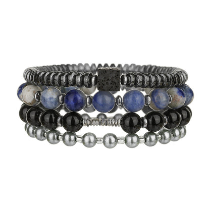 Cross-border retro men's bracelets, European and American fashion trends, stacked beaded bracelets, black agate, black gallstone pearl bracelets.