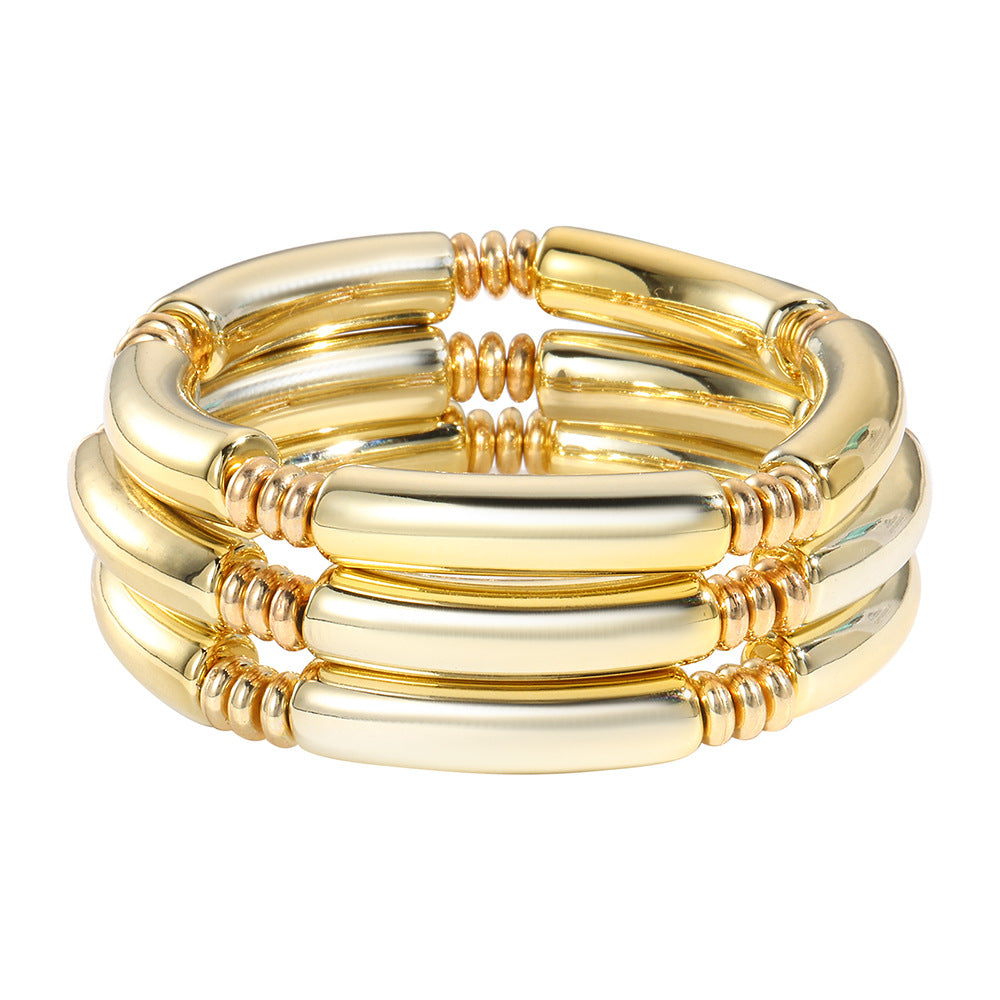 Europe and the United States cross-border hot-selling ins wind beaded bamboo bracelet set design glossy CCB elbow bracelet jewelry women