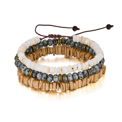 Cross-border new special-shaped rough stone multi-layer stacked bracelet set, European and American retro men's African turquoise white jade bracelet.