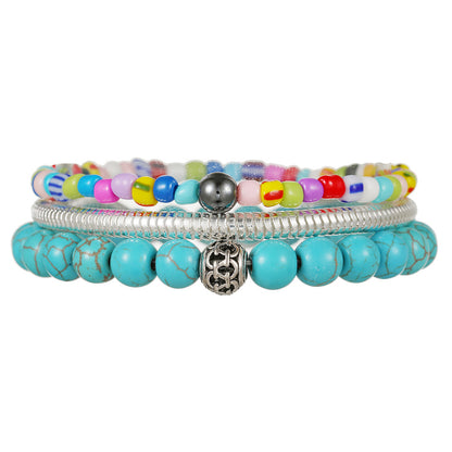 Cross-border directly from the manufacturer Bohemian multi-layer rice bead turquoise beaded bracelet men stacked chain bracelet women