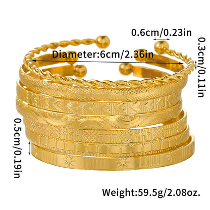 Bohemian knock pattern arrow rhombus pattern exaggerated personality hexagram twist opening bracelet 7-piece set