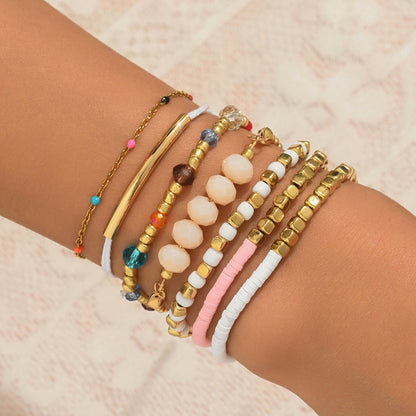 Bohemian Irregular Beaded Rice Beads Crystal Bracelet Set ins Wind Color Dopamine Stacked Jewelry Women