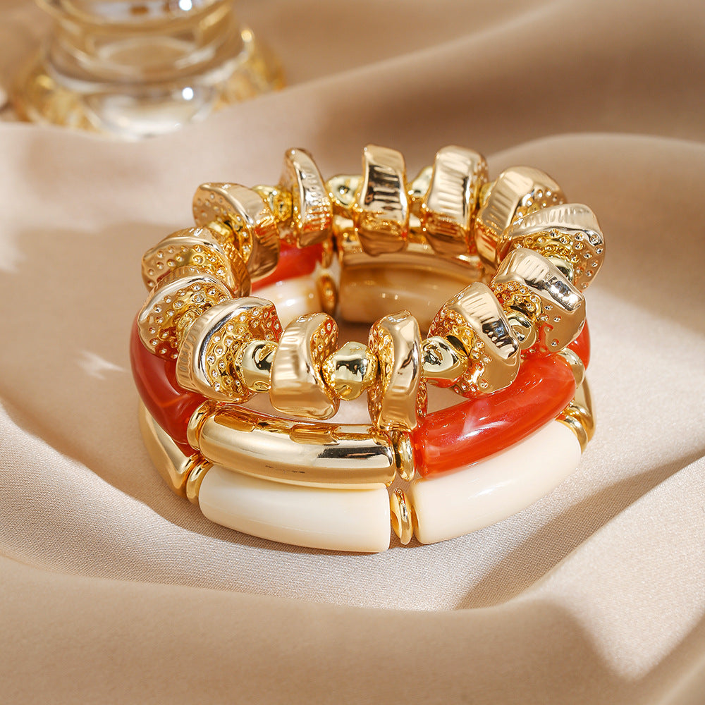Cross-border European and American Internet celebrity style exaggerated bracelet irregular ccb bracelet set special-shaped stacked acrylic bracelet woman