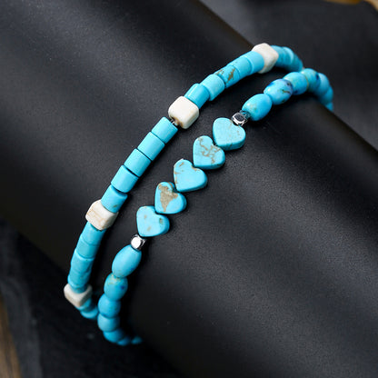 Cross-border new bohemian turquoise bracelet set ethnic turquoise love multi-layer stacked bracelet men