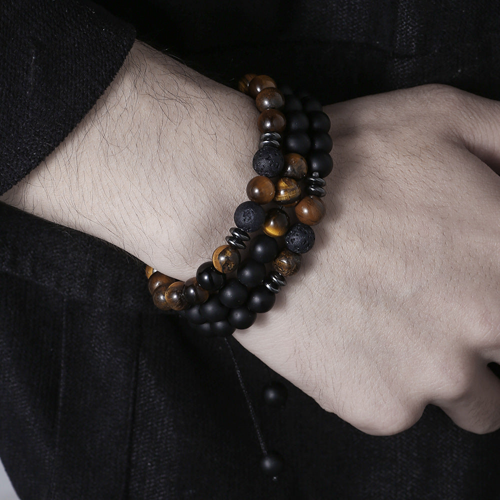 Cross-border hot-selling men's bracelet, tiger's eye stone elastic woven bracelet set, essential oil aromatherapy beads 3 bracelets men's.