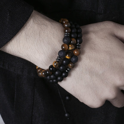 Cross-border hot-selling men's bracelet, tiger's eye stone elastic woven bracelet set, essential oil aromatherapy beads 3 bracelets men's.