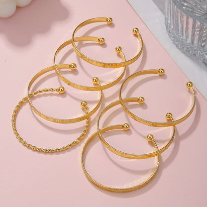Bohemian knock pattern arrow rhombus pattern exaggerated personality hexagram twist opening bracelet 7-piece set