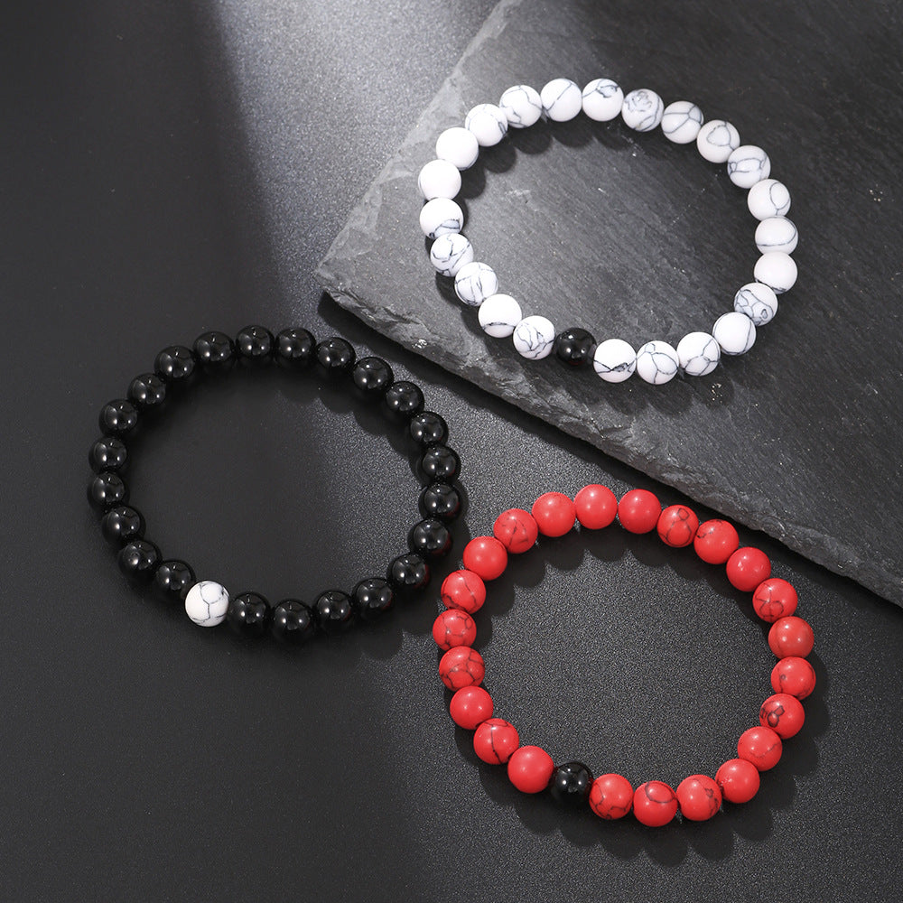 Amazon cross-border explosion 8mm black diamond red pine turquoise beaded bracelet men's, European and American fashion jewelry set