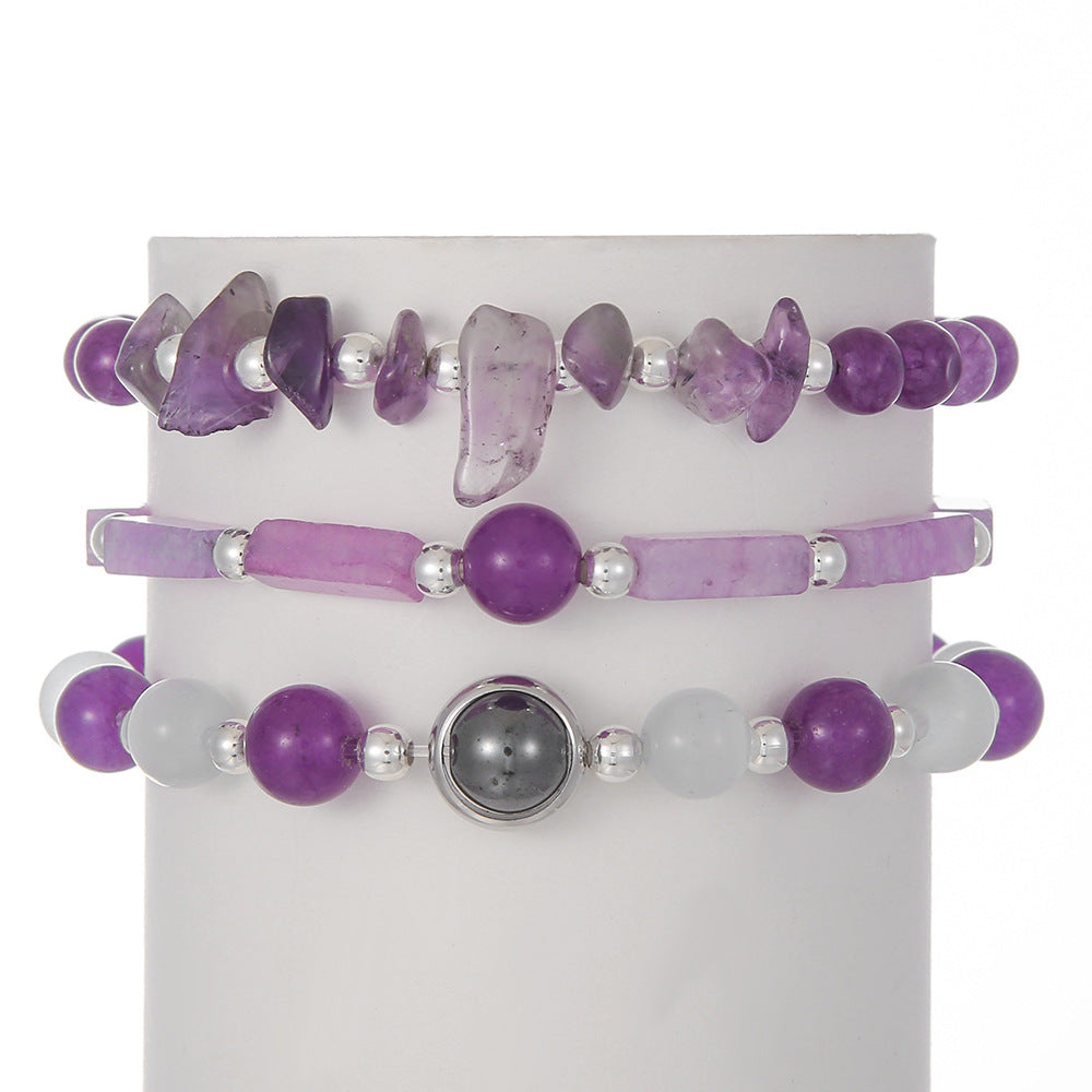 Cross-border hot sale natural amethyst opal bracelet set, wedding jewelry geometric gravel amethyst bracelet women