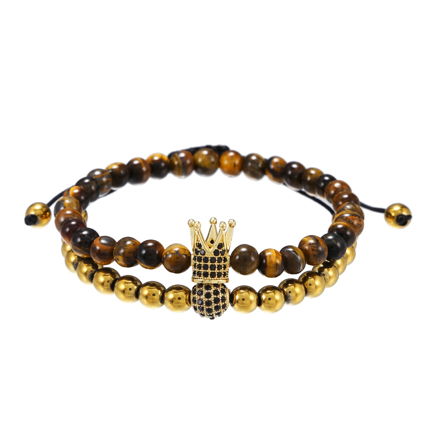 6Mm tiger's eye micro-inlaid zircon crown bracelet, woven bracelet, elastic bracelet set, Buddha bead bracelet.