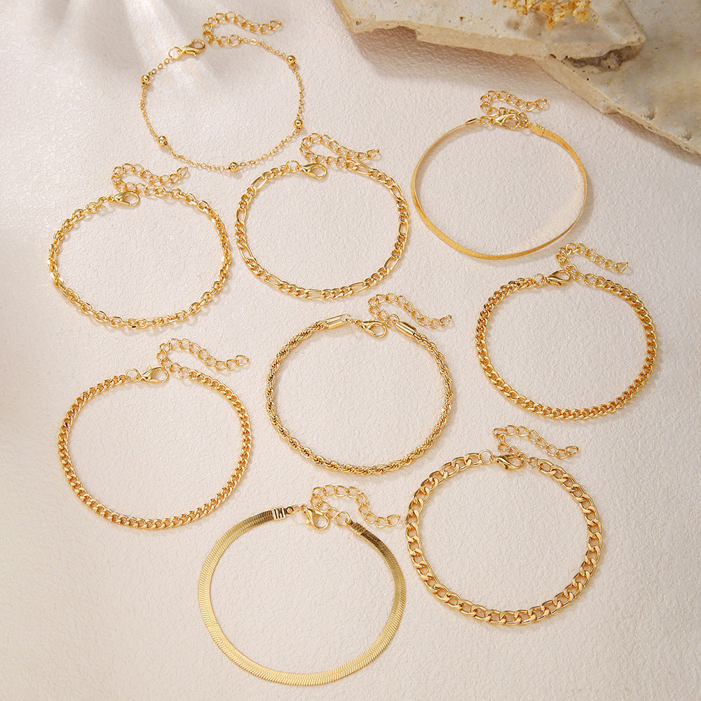 European and American cross-border jewelry simple multi-layer metal blade chain bracelet Bohemian fashion multi-layer stacked bracelet