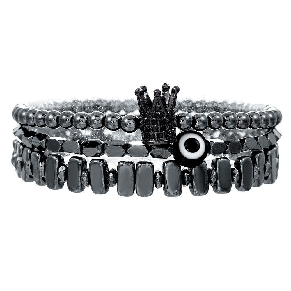 Punk Diablo Stacked Bracelet Combination Black Gallstone Evil Eye Bracelet Tide Retro Neutral Zircon Crown Bracelet