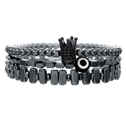 Punk Diablo Stacked Bracelet Combination Black Gallstone Evil Eye Bracelet Tide Retro Neutral Zircon Crown Bracelet
