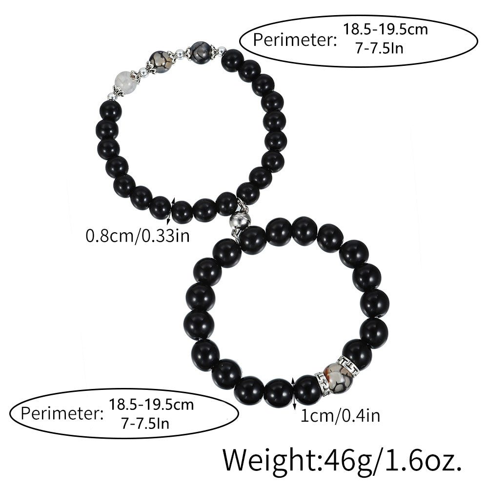 Cross-border hot-selling magnet stone couple bracelet, girlfriend bracelet, elastic black diamond bead Buddha bead bracelet set.
