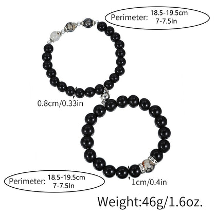 Cross-border hot-selling magnet stone couple bracelet, girlfriend bracelet, elastic black diamond bead Buddha bead bracelet set.
