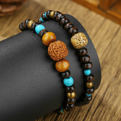 Retro European and American Diamond Bodhi Bracelet Men's Festival Gaosheng Wood Bead Buddha Bead Bracelet Mori Ethnic Style Bracelet Set