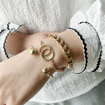 Cross-border new simple geometric chain bracelet bracelet combination personality exaggerated hip-hop skull bracelet bracelet female