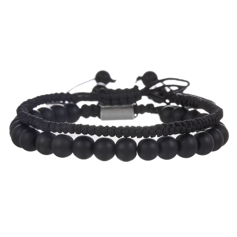 Cross-border hot-selling diamond knot woven bracelet men's combination volcanic stone blue turquoise tiger's eye adjustable couple bracelet