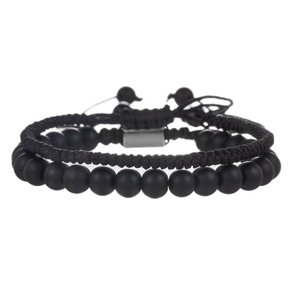 Cross-border hot-selling diamond knot woven bracelet men's combination volcanic stone blue turquoise tiger's eye adjustable couple bracelet