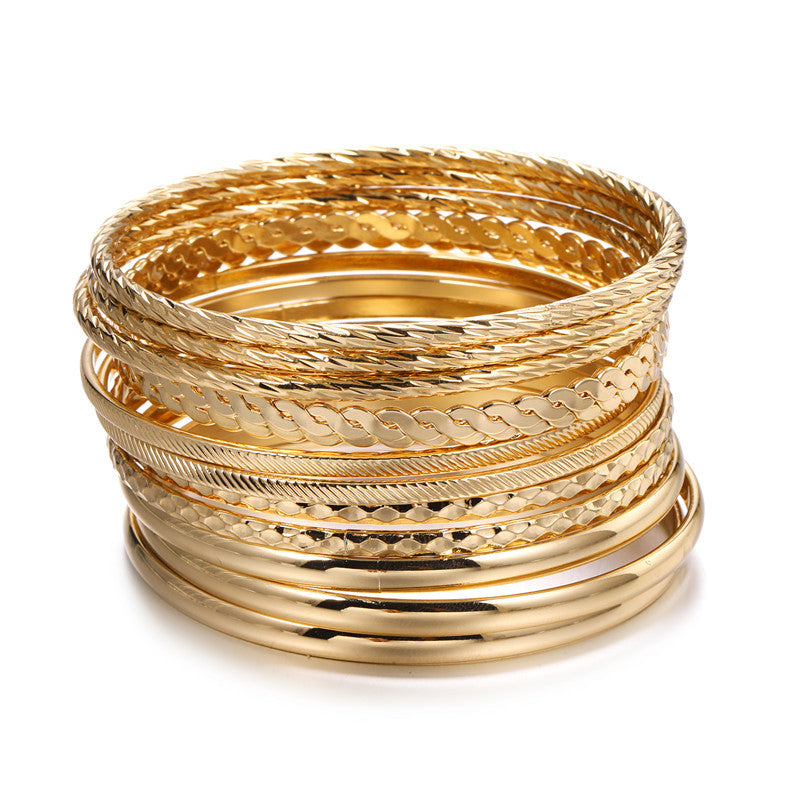 Europe and the United States cross-border stacking Bohemian metal bracelet set retro exaggerated mixing and matching hollow love bracelet jewelry