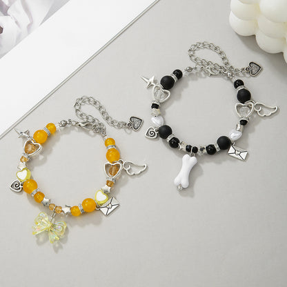 Cross-border hot-selling friendship spider love magnetic attraction cat bracelet beaded elastic adjustable couple holiday bracelet