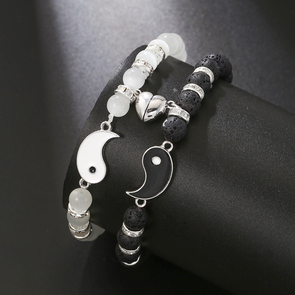 Amazon hot-selling love magnet jewelry opal volcano yin and yang tai chi bracelet bracelet bracelet couple suction bracelet