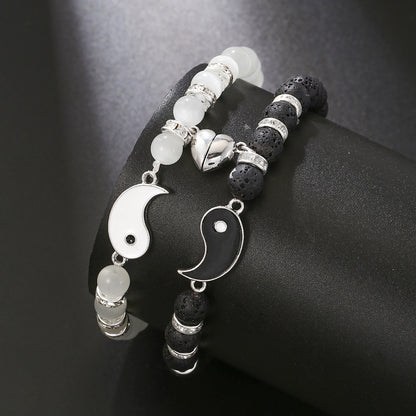 Amazon hot-selling love magnet jewelry opal volcano yin and yang tai chi bracelet bracelet bracelet couple suction bracelet