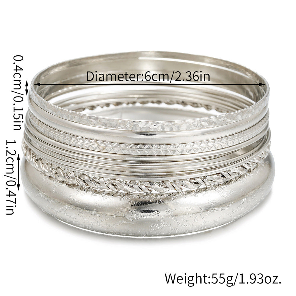 European and American Internet celebrity style geometric metal bracelet women's fashion bohemian retro 10 set bracelet bracelet set
