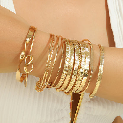 Cross-border European and American hot-selling retro multi-layer rhombus pattern bracelet female exaggerated metal twist twist bracelet 12-piece set
